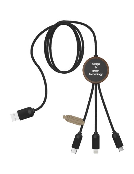 Cable de carga 3 en 1 extendido de PET reciclado con logotipo retroiluminado y estuche redondo de bambú "SCX.design C36"
