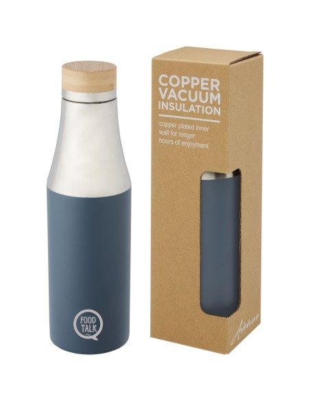 Botella de acero inoxidable con aislamiento al vacío de cobre de 540 ml con tapa de bambú "Hulan"