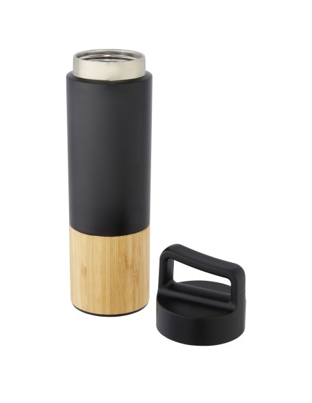 Botella de acero inoxidable con aislamiento al vacío de cobre de 540 ml con pared exterior de bambú "Torne"