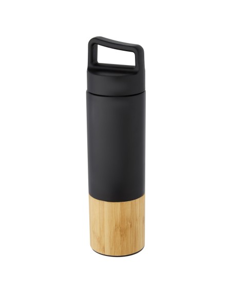 Botella de acero inoxidable con aislamiento al vacío de cobre de 540 ml con pared exterior de bambú "Torne"