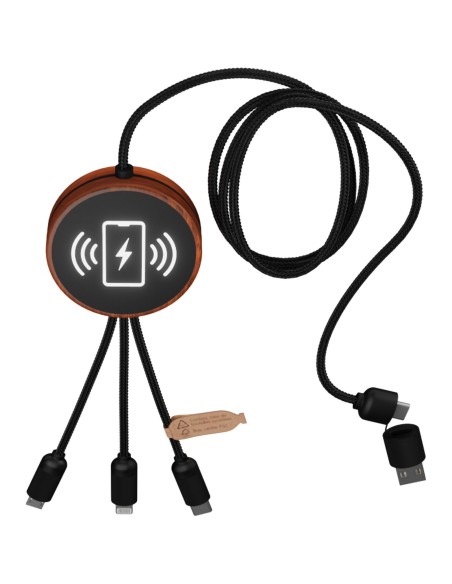Cable de carga 3 en 1 de PET reciclado con logo retroiluminado y base de carga de 10 W "SCX.design C40"