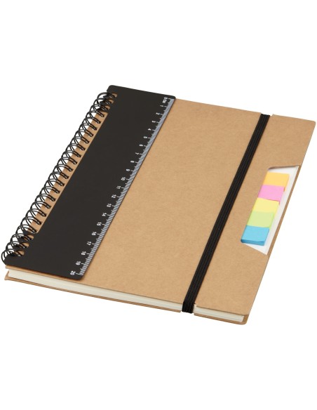 Libreta A5 de papel reciclado con regla y notas adhesivas "Josie"