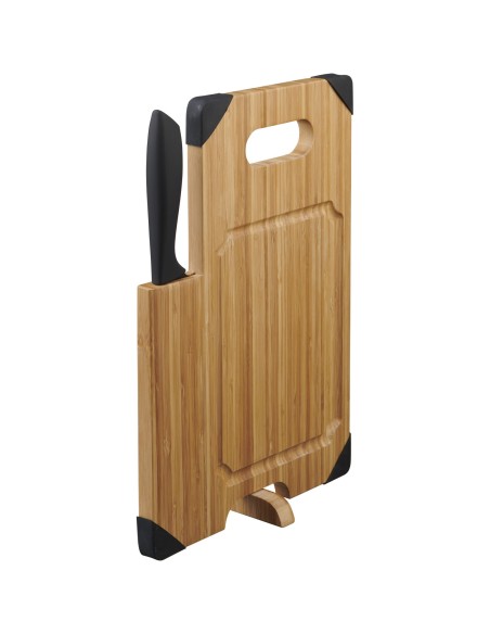 Tabla de cortar de bambú, con cuchillo