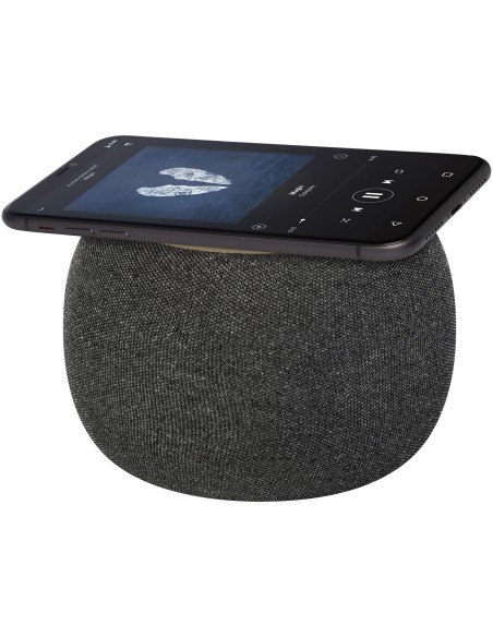 Altavoz de bambú/RPET Bluetooth® y base de carga inalámbrica "Ecofiber"