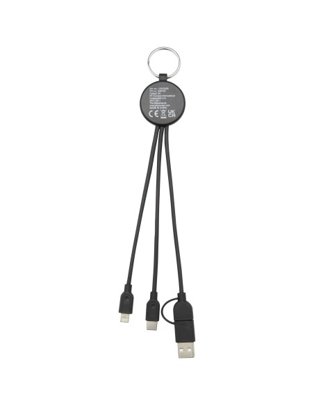 Cable de carga 6 en 1 de plástico reciclado/bambú con llavero "Tecta"