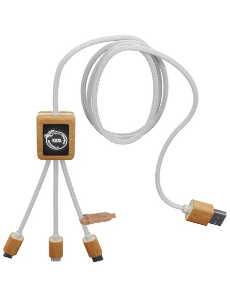 SCX.design C39 3-in-1 rPET light-up logo charging cable with squared bamboo and recycled ABS casing