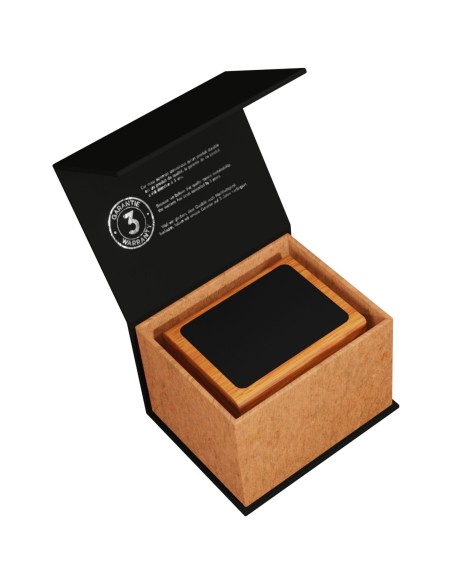 Soporte para lápices de madera con logotipo retroiluminado y doble salida USB "SCX.design O12"