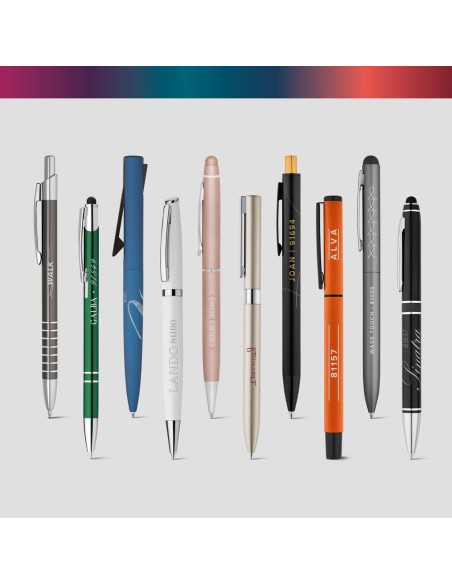 SIGNATURE WRITING SHOWCASE Muestrario con 20 boligrafos metalicos