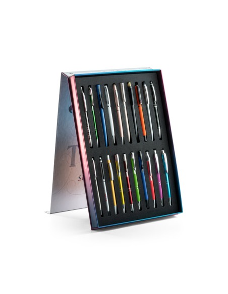 SIGNATURE WRITING SHOWCASE Muestrario con 20 boligrafos metalicos