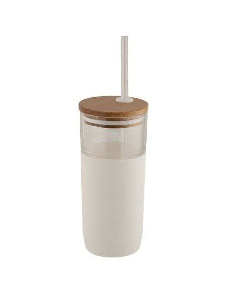 Vaso de vidrio de 600 ml con tapa de bambú "Arlo"