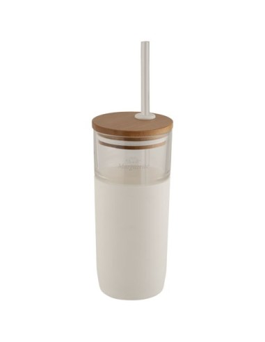 Vaso de vidrio de 600 ml con tapa de bambú "Arlo"