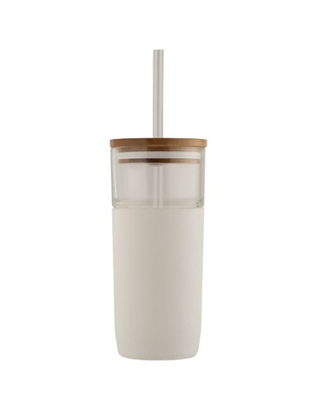 Vaso de vidrio de 600 ml con tapa de bambú "Arlo"