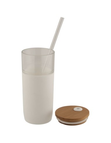 Vaso de vidrio de 600 ml con tapa de bambú "Arlo"