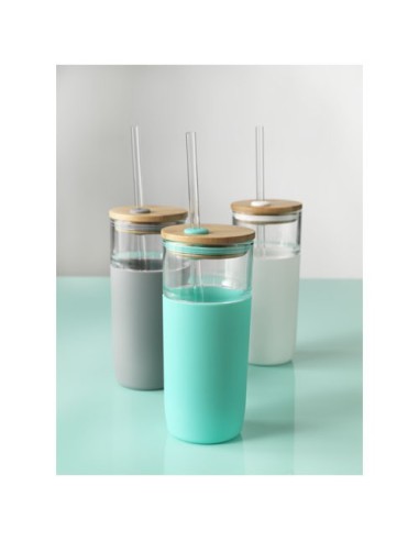Vaso de vidrio de 600 ml con tapa de bambú "Arlo"