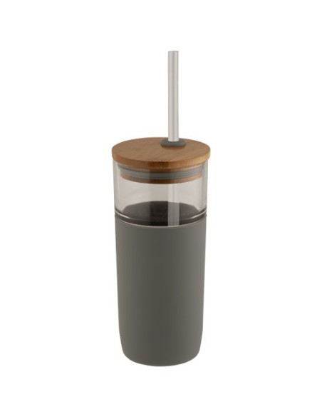 Vaso de vidrio de 600 ml con tapa de bambú "Arlo"