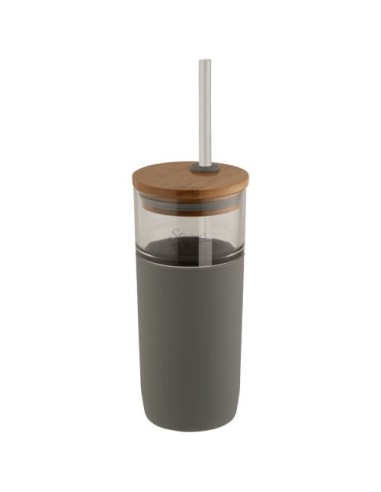 Vaso de vidrio de 600 ml con tapa de bambú "Arlo"