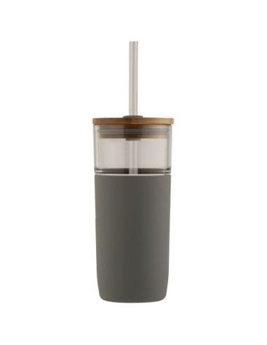 Vaso de vidrio de 600 ml con tapa de bambú "Arlo"