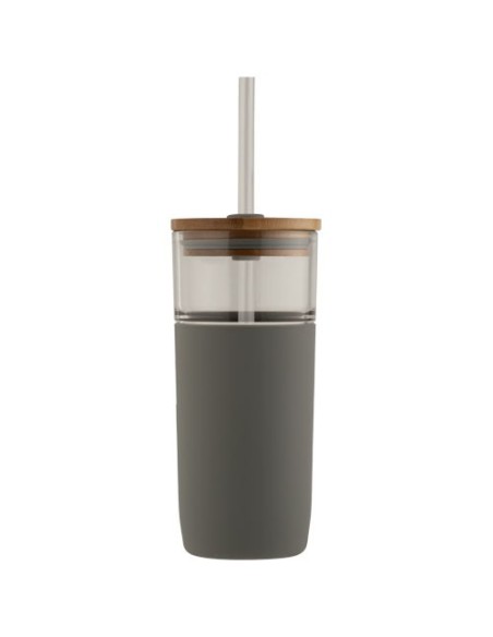 Vaso de vidrio de 600 ml con tapa de bambú "Arlo"