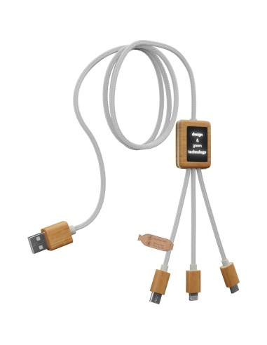 SCX.design C39 3-in-1 rPET light-up logo charging cable with squared bamboo and recycled ABS casing