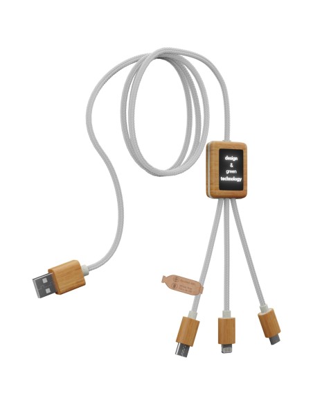 SCX.design C39 3-in-1 rPET light-up logo charging cable with squared bamboo and recycled ABS casing