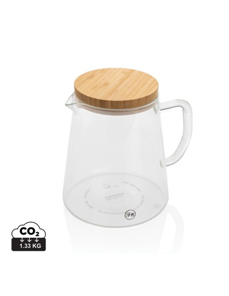 Jarra de vidrio borosilicato Ukiyo con tapa de bambú 1.2L