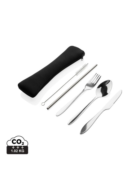 Set de cubiertos reutilizables acero inoxidable de 4 piezas