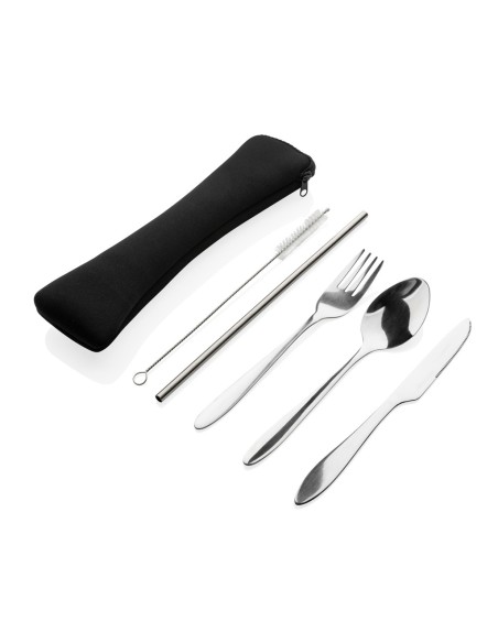 Set de cubiertos reutilizables acero inoxidable de 4 piezas