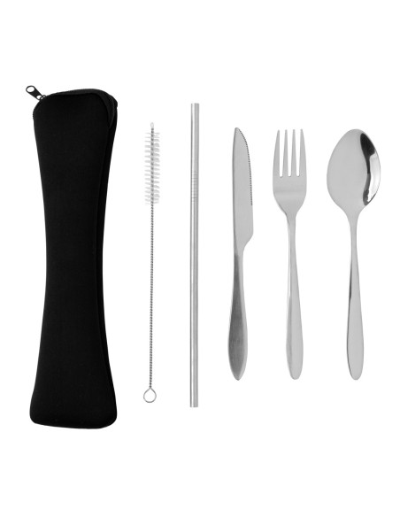 Set de cubiertos reutilizables acero inoxidable de 4 piezas