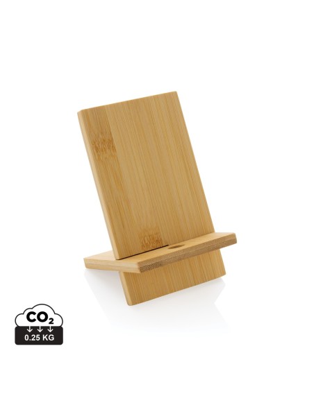 Soporte para teléfono de bambú FSC® en caja kraft FSC®