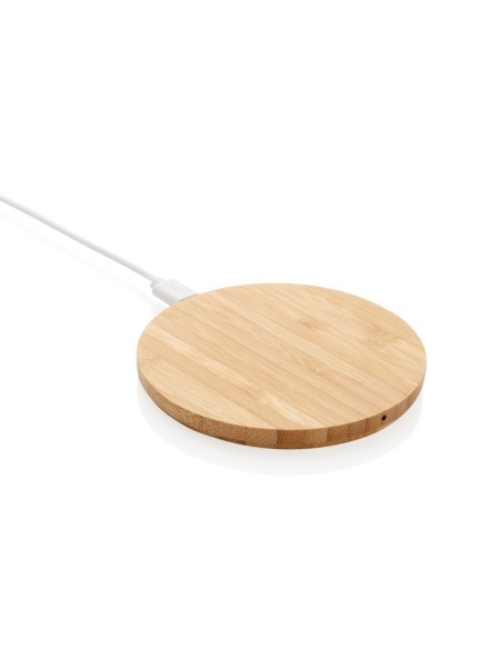 Cargador inalámbrico redondo de 5W de bambú certificado FSC®