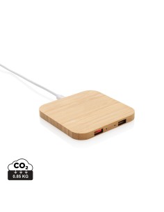 Cargador inalámbrico bambú 10W con USB