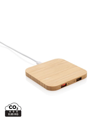 Cargador inalámbrico bambú 10W con USB