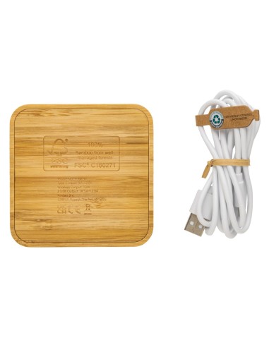 Cargador inalámbrico bambú 10W con USB