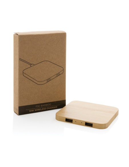 Cargador inalámbrico bambú 10W con USB