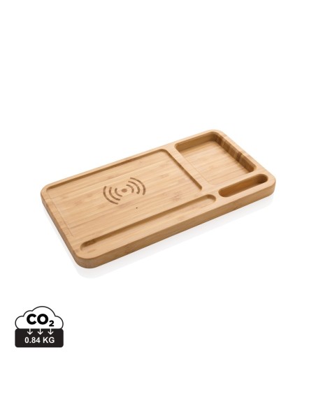Organizador de escritorio y cargador 10W de bambú