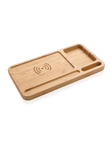 Organizador de escritorio y cargador 10W de bambú