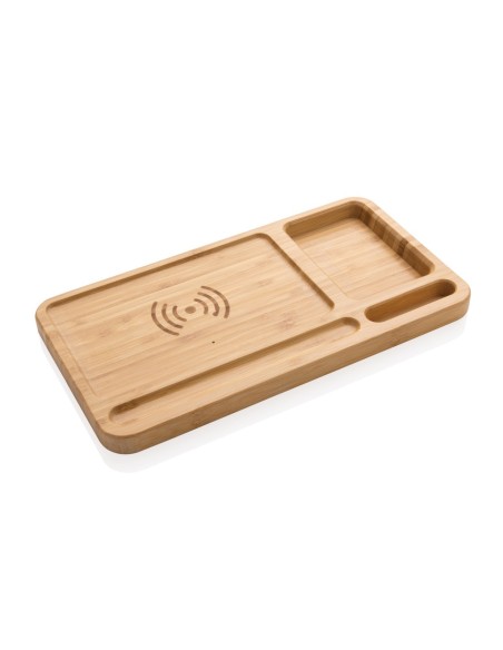 Organizador de escritorio y cargador 10W de bambú