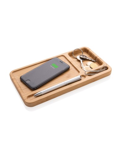 Organizador de escritorio y cargador 10W de bambú