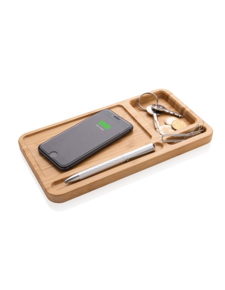 Organizador de escritorio y cargador 10W de bambú