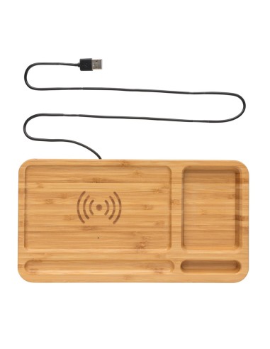 Organizador de escritorio y cargador 10W de bambú
