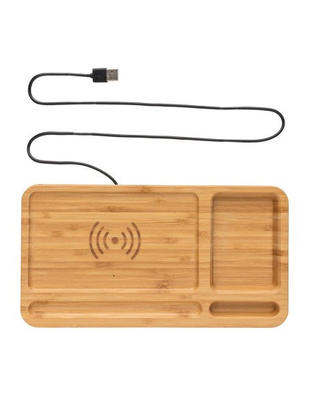 Organizador de escritorio y cargador 10W de bambú