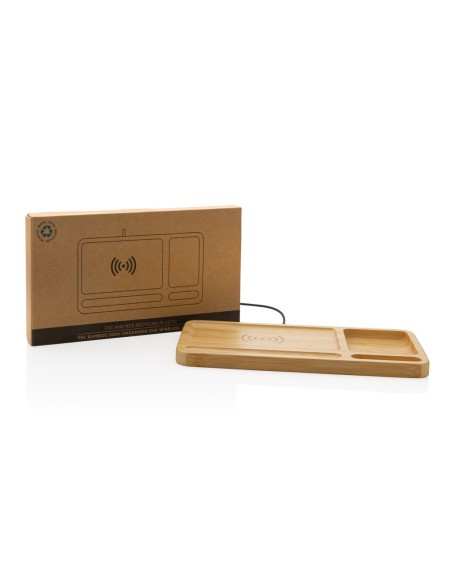 Organizador de escritorio y cargador 10W de bambú