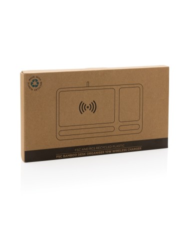 Organizador de escritorio y cargador 10W de bambú