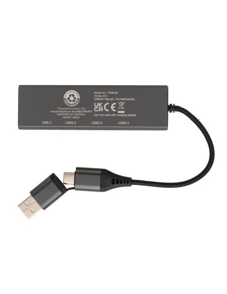 Hub Terra de aluminio reciclado  RCS con 3 puertos USB
