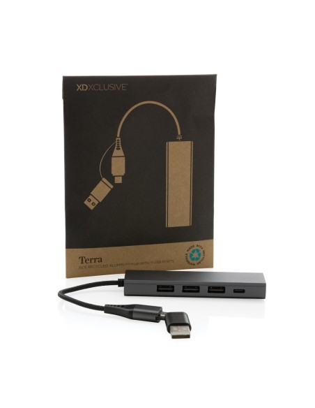 Hub Terra de aluminio reciclado  RCS con 3 puertos USB