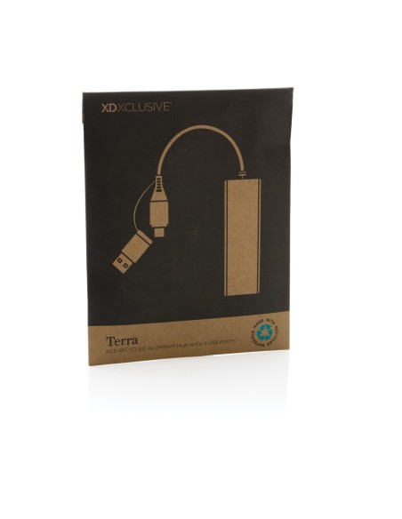 Hub Terra de aluminio reciclado  RCS con 3 puertos USB