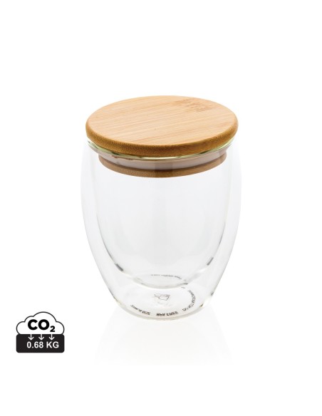 Vidrio de borosilicato de doble pared con tapa de bambú 250m