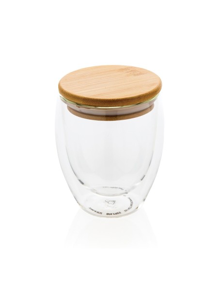 Vidrio de borosilicato de doble pared con tapa de bambú 250m
