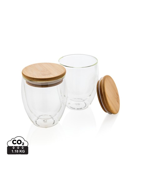 Vidrio de borosilicato de doble pared con tapa de bambú 250m