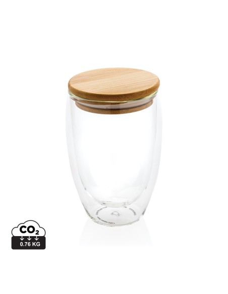 Vidrio de borosilicato de doble pared con tapa de bambú 350m